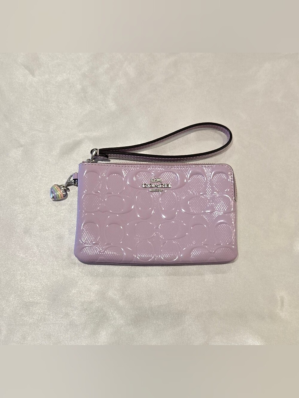 Coach Lavender Patent Leather Wristlet with Charm EUC
